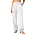 thumbnail image 2 of Stamzod Trousers Pants for Women Business Work Dress Pants Wide Leg Casual Trousers Slacks with Pockets White L, 2 of 7