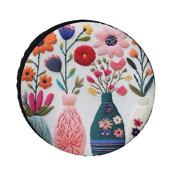 COLORFUL SPRING FLOWERS IN VASE Camping Spare Tire Cover Flower Floral Decorative Weatherproof Universal Wheel Protectors for Camper Trailer Truck SUV Universal 12inch