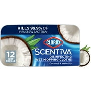 Clorox Scentiva Disinfecting Wet Mop Pads, Pacific Breeze and Coconut, 12 Count