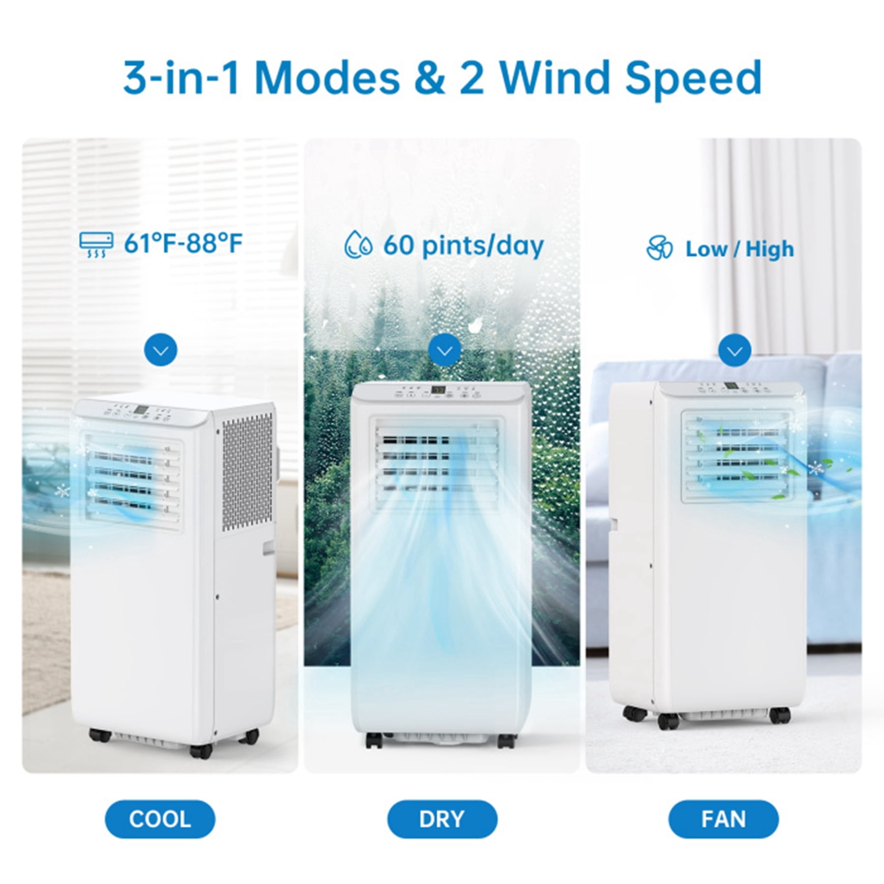 Aoile 10,000BTU ASHRAE Portable Air Conditioner 3-In-1 Quiet AC Unit Cools Rooms up to 450 Sq.Ft