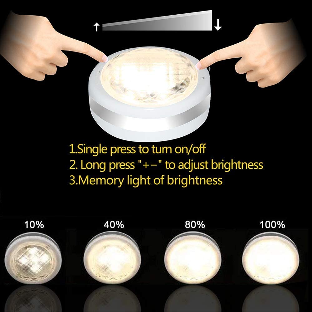 RGHJAR-Puck Lights with Remote, Battery Operated Under Cabinet Lighting, Led Tap Light with Remote Control, Locker Light Closet Light, 4000K Natural White (6PK)