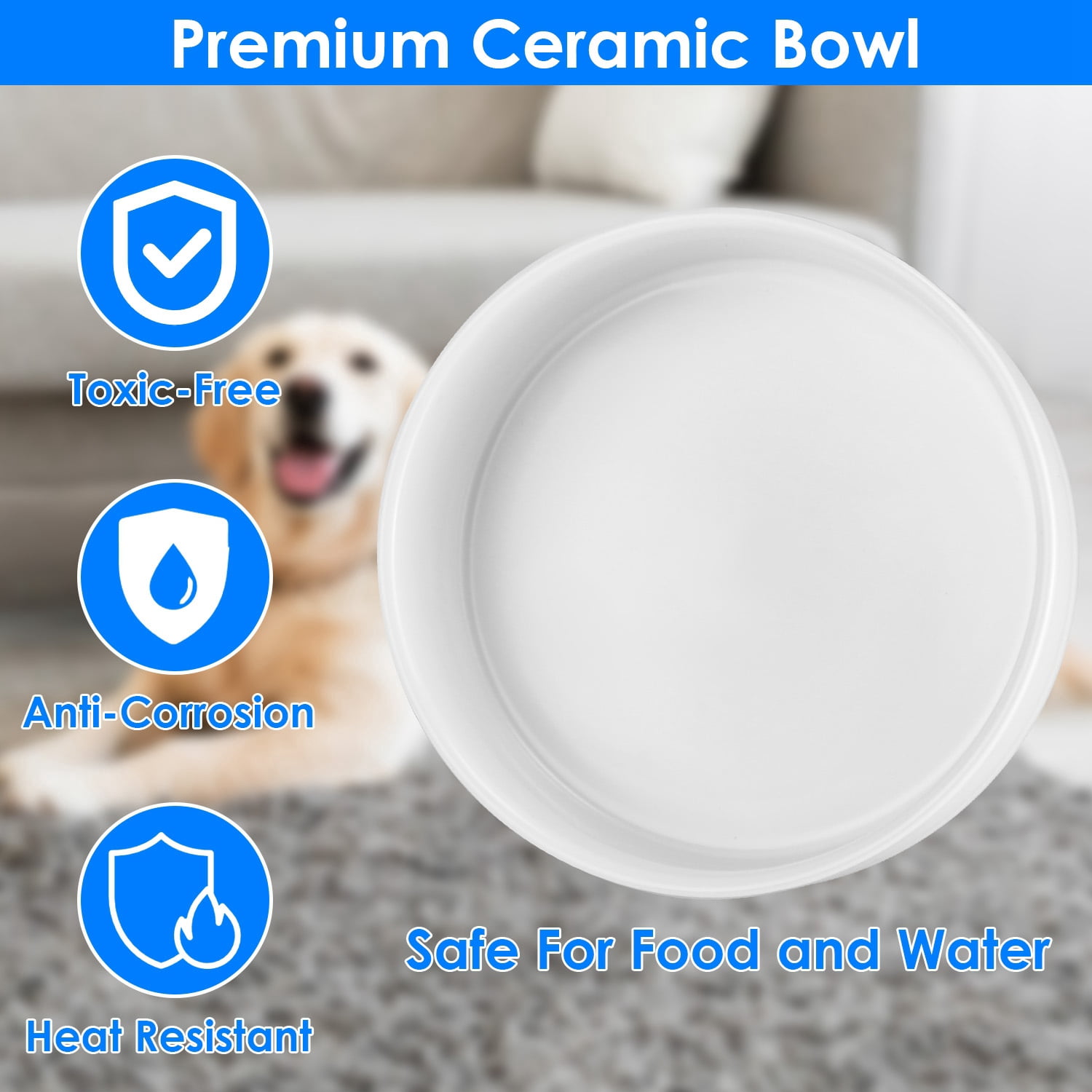 iMounTEK Pet Heated Water Bowl, Ceramic Heated, Thermal Bowl Provides Drinkable Water in Winter for Dogs, Cats, Rabbits, Chickens, Ducks [Single Bowl]