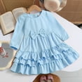 thumbnail image 6 of vigerkar Toddler Girl Dress Ruffle Ribbed Knit Long Sleeve Dresses A-Line Swing Fall Winter Bowknot Casual Cake Dress (Blue, 7-8 Years), 6 of 6