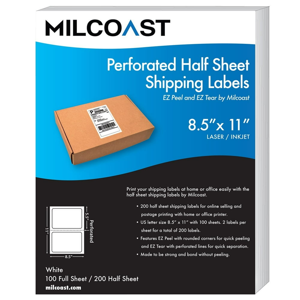Milcoast Perforated Half Sheet Adhesive Shipping Labels EZ Peel and