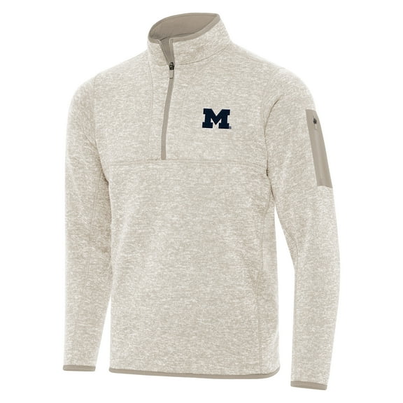 Men's Antigua Oatmeal Michigan Wolverines Fortune Half-Zip Pullover Jacket