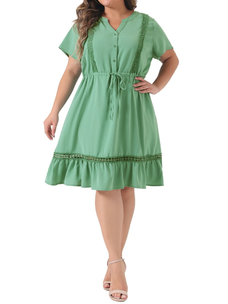 GRACE & GRANDEUR Women's Plus Size Mother's Day St. Patrick's Day Dress V  Neck Short Sleeves Tie Waist Summer Shirt Dresses 1X Light Green -  Walmart.com