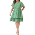 thumbnail image 5 of GRACE & GRANDEUR Women's Plus Size Dress V Neck Short Sleeves Tie Waist Summer Shirt Dresses 3X Light Green, 5 of 8