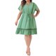 thumbnail image 5 of GRACE & GRANDEUR Vestido de Mujer Talla Grande con Cuello en V, Mangas Cortas, Cintura con Cinta, Vestidos de Camisa de Verano 3X Verde Claro, 5 of 8