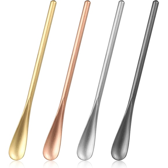 Woeilo 4 Pieces Coffee Spoons, 5.1inch Stainless Steel Coffee Stirrers Long Handle Bar Spoon Beverage Cocktail Stirrers Stir Cocktail Drink Swizzle Stick Small Tea Spoons Drink Mixing Spo