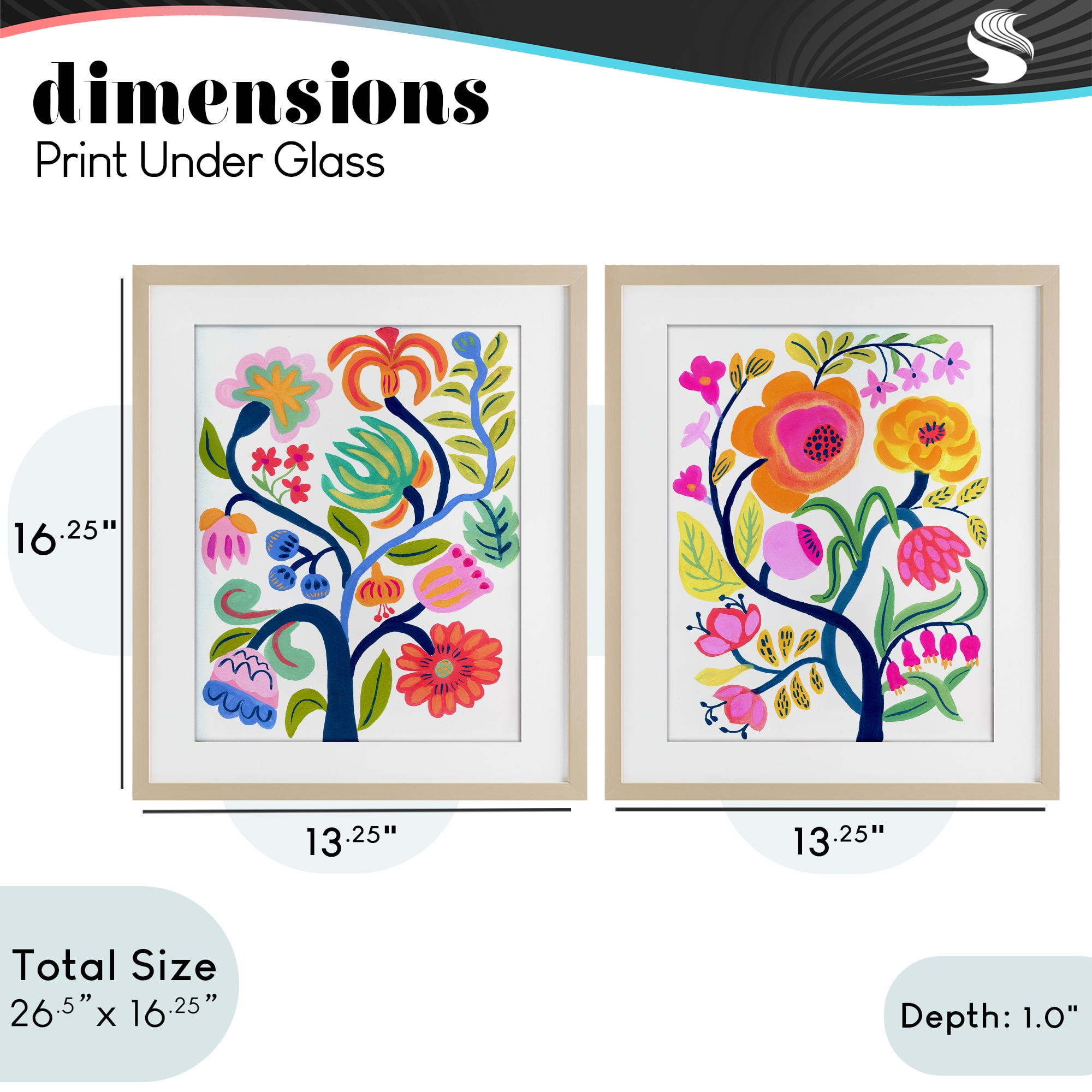 Stupell Industries Colorful Boho Blue Tree 2 Piece Birch Framed Print Under Glass Set, design by Suzanne Allard