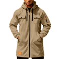 thumbnail image 5 of Mens Trench Coat Hoodie Long Jacket Full Zip Winter Business Overcoat Flannel Fleece Tunic Sweatshirt with Pockets, 5 of 7