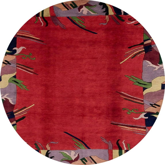 Ahgly Company Machine Washable Indoor Round Abstract Chestnut Brown Area Rugs, 5' Round