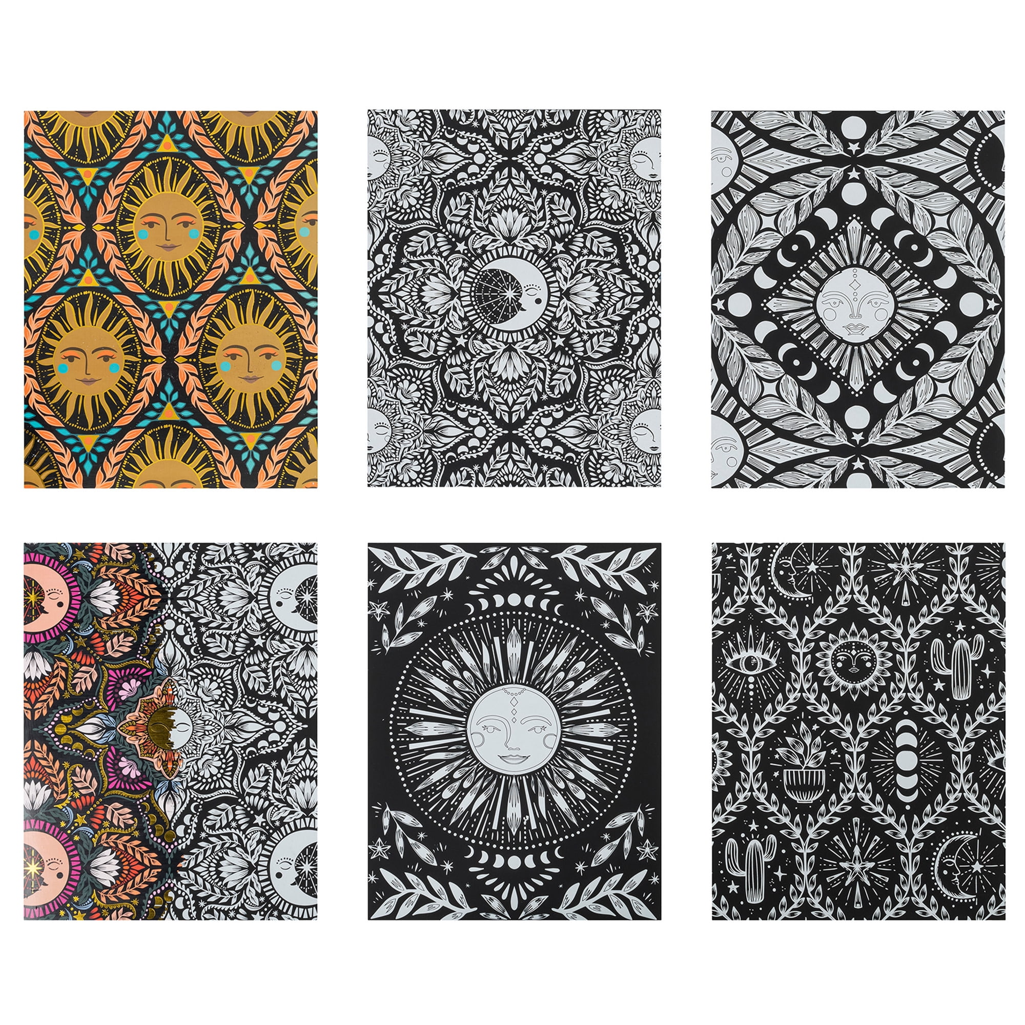 Brea Reese: Scratch Art Paper Pad - Moon & Sun - 6 Designs, Metallic Guided Art, Dual-Tip Stylus & Brush, Easy-to-Frame 9x12" Pages, Adult Craft Kit