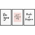 thumbnail image 3 of PixonSign Framed Wall Art Print Set Good Vibes Word Art Inspirational Motivation Typography Modern Art Chic Expressive Cool Black and White for Living Room, Bedroom, Office - 16"x24"x3 Black, 3 of 5