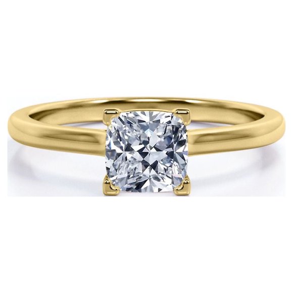 JeenMata Anillo de Compromiso Solitario de Moissanita de Talla Cojín de 1 Quilate en Oro Amarillo de 10 K