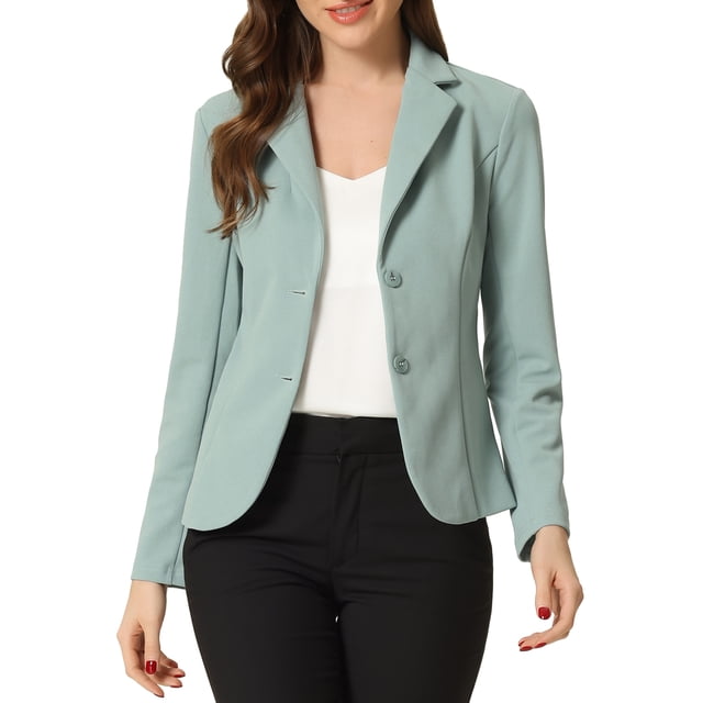 BLAZER DE TRABAJO CHIC PARA MUJERES INSPIRADOR CON SOLAPA Y MANGAS LARGAS, CHAQUETA DE TRAJE, VERDE GUISANTE, TAMAÑO M