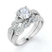2 Carat Round Cut Moissanite Wedding Set - Bridal Set - Infinity Ring - Forever Ring - Promise Ring - 18k White Gold Over Silver