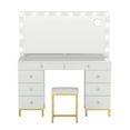 thumbnail image 5 of Craftian 45.5" Large Makeup Vanity Desk Set with Mirror and Lights, Dressing Table with Charging Station, Makeup Table with 8 Drawers - White, 5 of 10