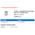 thumbnail image 2 of Air Filter - Compatible with 1993 Dodge D250 5.9L 6-Cylinder Diesel, 2 of 2