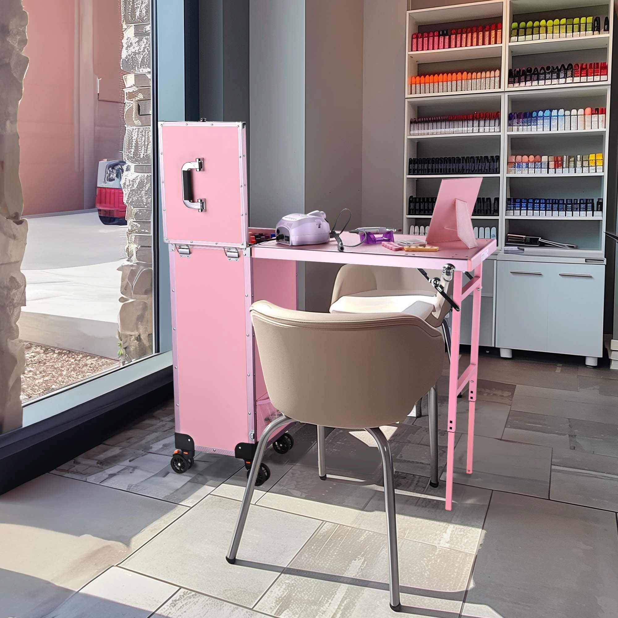 Byootique Nail Desk Mobile Station Rolling Makeup Manicure Table Nail Artist