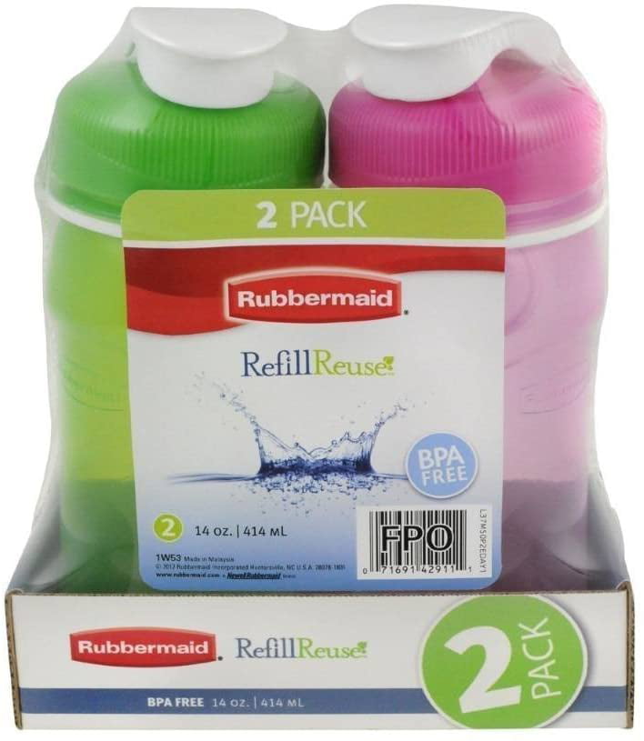 Rubbermaid 20 Ounce Reusable Refillable Water Bottle, (1 Pack of 2 - Pink  and Blue)