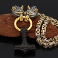 thumbnail image 1 of Collar de acero inoxidable con hebilla cuadrada de dos colores y cabeza de lobo para hombre, con martillo de Thor y doble color, 1 of 6