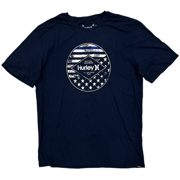 Hurley Men's T-Shirt Everyday Wash Independence Graphic Short Sleeve Tee (Large, Blue)