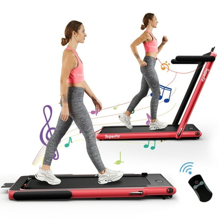 SuperFit Up To 7.5MPH 2.25HP 2 in 1 Single Display Screen Treadmill Remote Control W/ APP Control Speaker Red