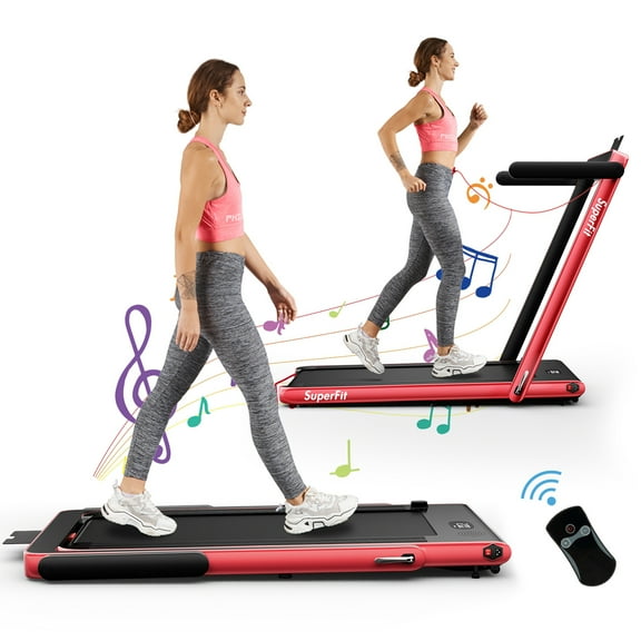 Costway Up To 7.5MPH 2.25HP 2 in 1 Single Display Screen Treadmill Remote Control W/ APP Control Speaker Red