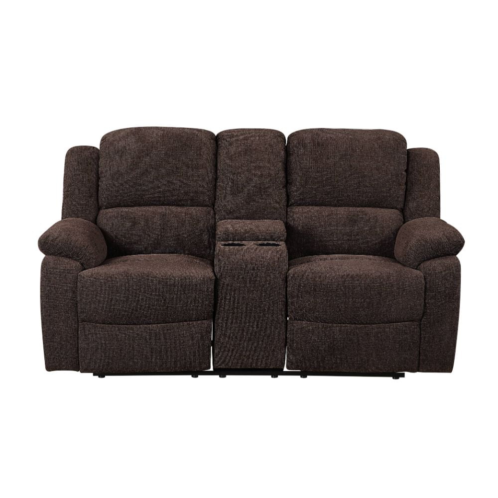 Madden Dark Brown Chenille Tufted Reclining Loveseat with Cup Holder