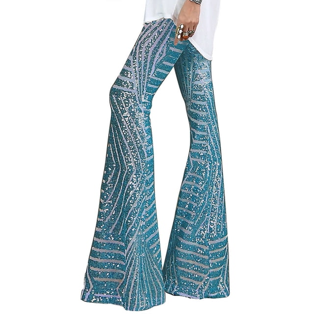 ICHUANYI Liquidación Moda Mujer Lentejuelas Sólido Pierna Ancha Cintura Alta Pantalones Sueltos Y Cómodos ICHUANYI WER2023082202076