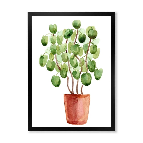 Designart 'Abstract Chinese Money Plant In Pot' Traditional Framed Art Print