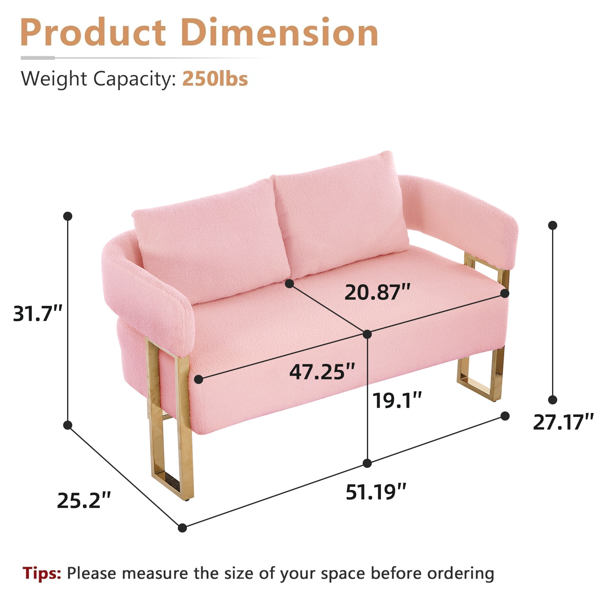 Modern Decorative Chair with Gold Metal Legs Pink Teddy Fleece Upholstered Living Room Side Chair for Dressing Area Reception Room Office