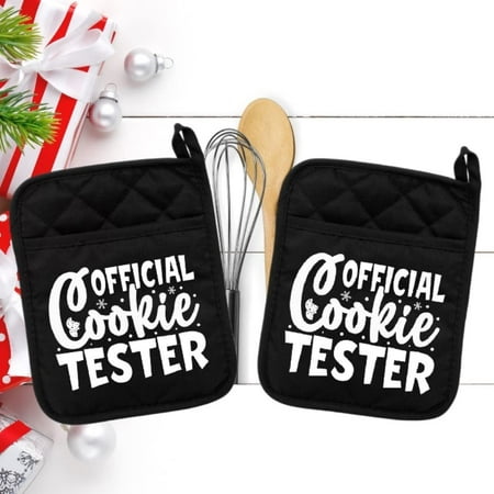 

Set of 2 Black - Official Cookie Tester - Pot Holder - Oven Mitt - Hot Pad - Polyester & Neoprene White Elephant - 9 x 7 - NEO013BLKDBL