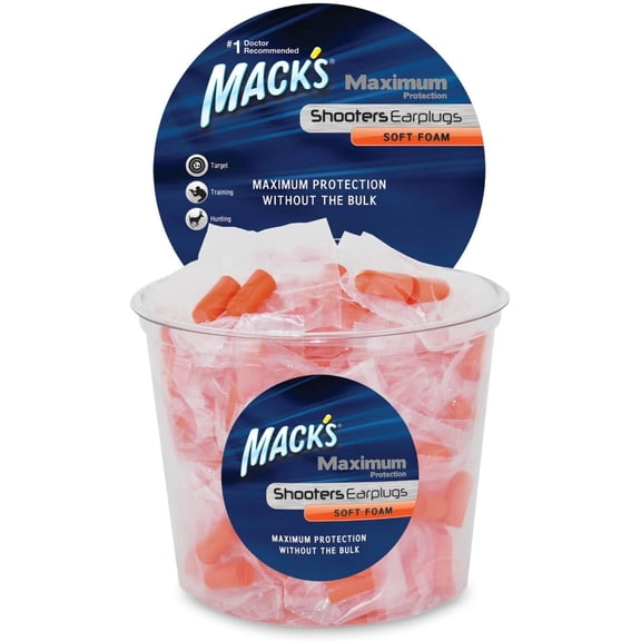 Mack's Maximum Protection Soft Foam Shooting Ear Plugs, 100 Pair - 33 dB Highest NRR – Comfortable Earplugs for Hunting, Tactical, Target, Skeet and Trap Shooting | Made in USA