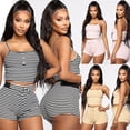 thumbnail image 1 of Ensemble Pyjama à Rayures pour Femmes avec Bretelles Spaghettis et Short Tailleur, 1 of 5