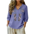thumbnail image 2 of Guluxicc Floral Embroidered Cotton Linen Shirts for Women Summer 3/4 Sleeve Dressy Casual Loose Blouses Gauze Boho Tunic Tops, 2 of 6