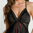 thumbnail image 3 of Naittoop Satin Nightdress Mesh Floral Lace Trim V Neck Negligees Sexy Backless Spaghetti Strap Sleep Dress with Crossback Design Sleepwear Nightwear Summer Silk Nighties, 3 of 5