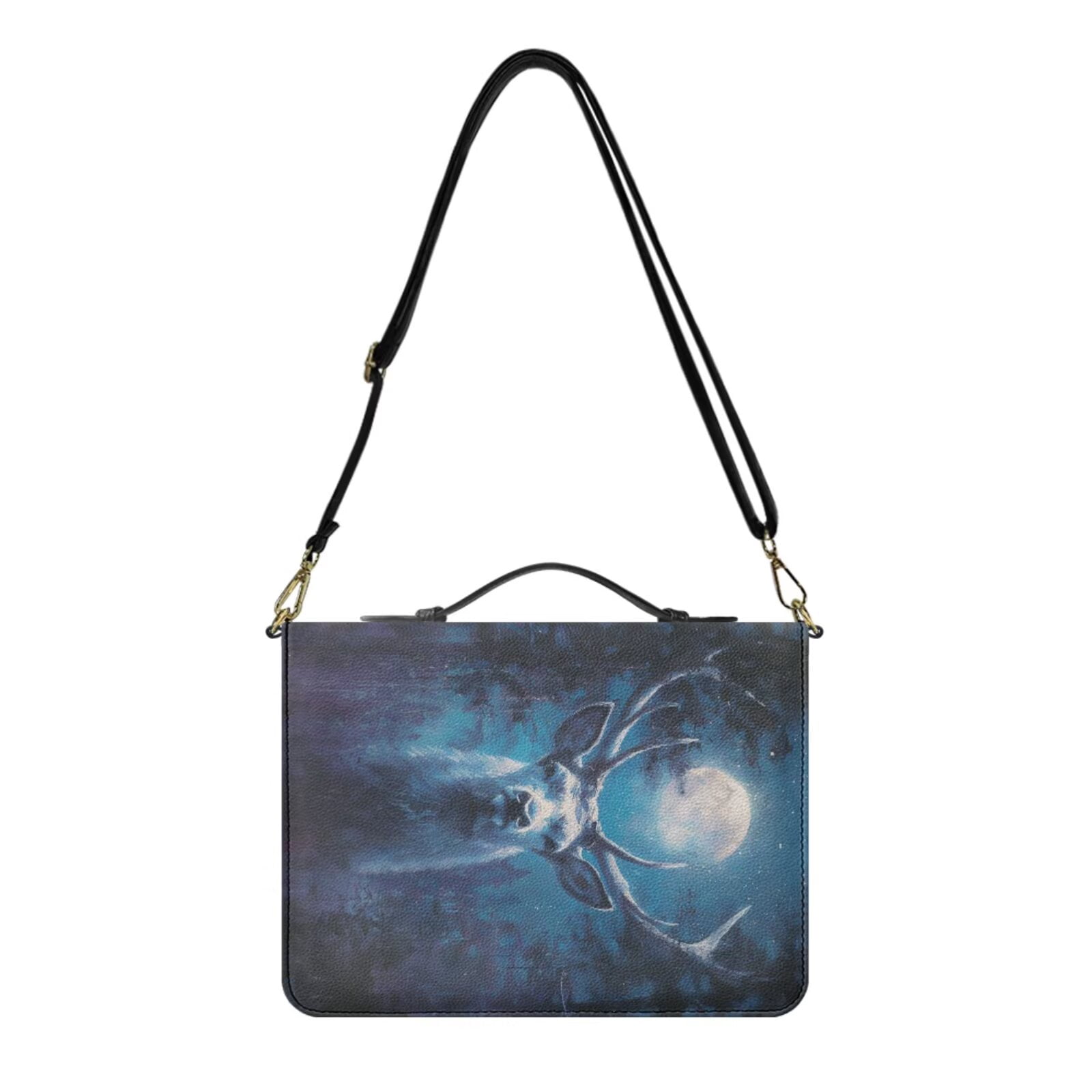 Kuiaobaty Deer Moon Print Bible Cover for Women Men Church Bible Bag Church Bag with Leather Bookmark Lightweight Bibles Study Accessories with Handle for Church, Blue