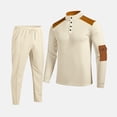 thumbnail image 4 of Men's Stand Collar Leather Breasted Pocket Long Sleeve Top Casual Sports Drawstring Pants Set, 4 of 5