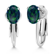 Gem Stone King 1.26 Ct Oval Cabochon Green Simulated Opal 925 Sterling Silver Earrings