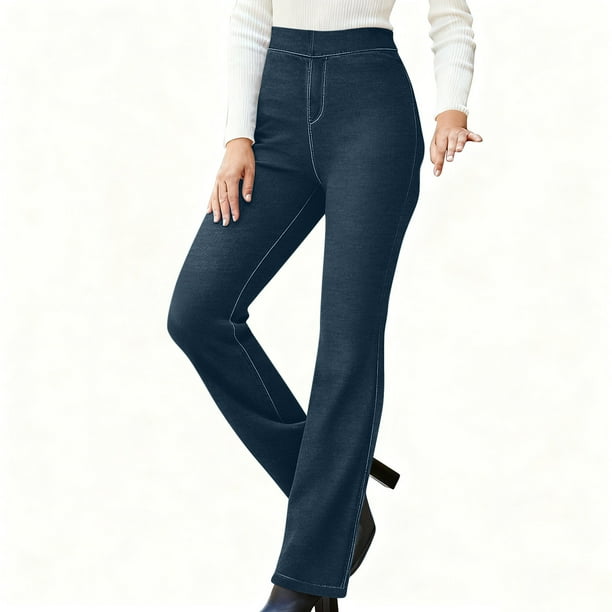 Pincandy Women's Solid Color Stretch Denim Leggings - Low Waist, 2 Pockets, Loose Wide Leg Fit, Perfect for Gym, Workout & Casual Wear