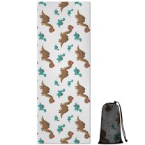 Brown and Teal Dinosaur Pattern Hot Yoga Mat Towel Non Slip for Hot Yoga - Quick-Drying Yoga Mat Cover with 4 Corner Pockets with Travel Bag - Hot Yoga Towel Non Slip 70"x26"