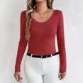 thumbnail image 4 of Qepwscx Womens Long Sleeve Shirts V Neck Basic Slim Fitted Tops Stretch Base Layer T-Shirt, 4 of 6