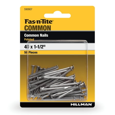 Fas-n-tite Common Nails, 4D x 1-1/2", Steel, Polished, Gray, Interior Nails, 50 pack