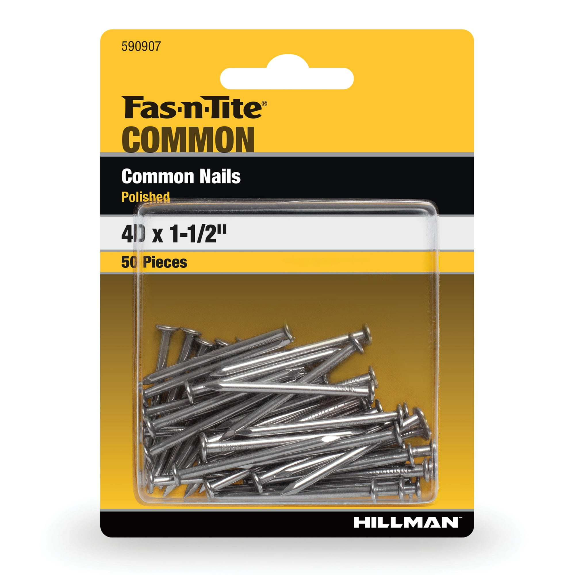 Fas-n-tite Common Nails, 4D x 1-1/2", Steel, Polished, Gray, Interior Nails, 50 pack