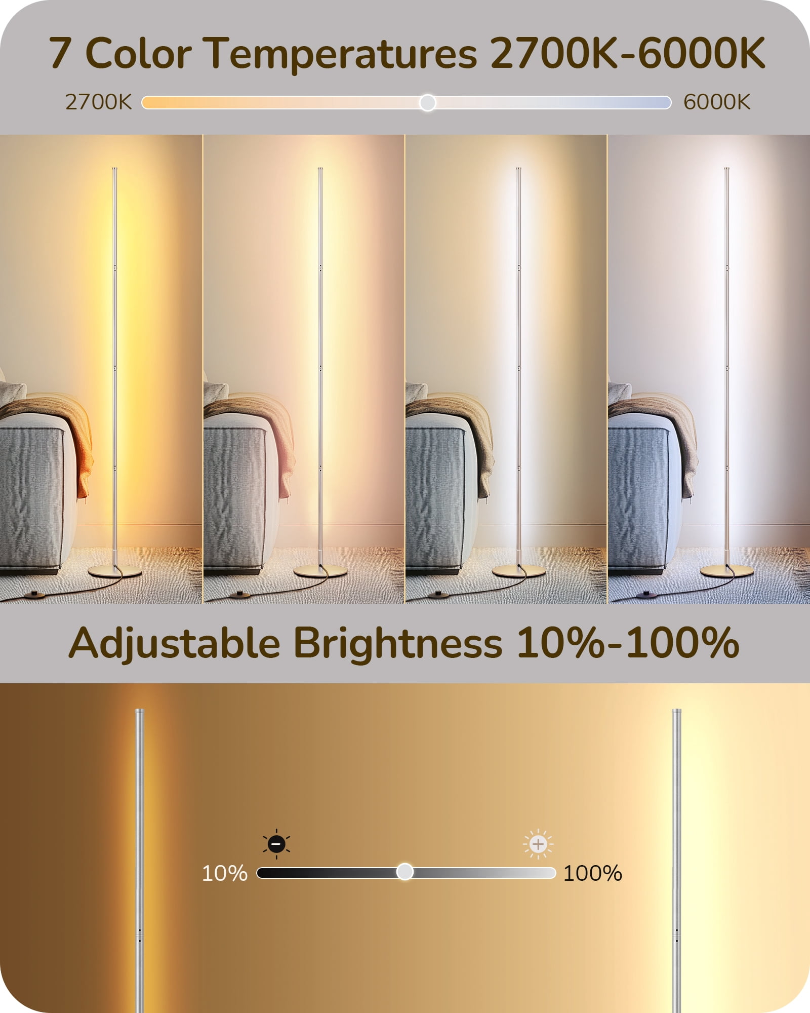 EDISHINE 57.5" Dimmable Modern Floor Lamp for Living Room with Remote, 1 Pack, Silver