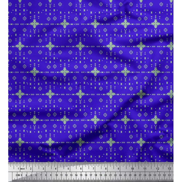 Soimoi Blue Cotton Cambric Fabric Aztec Geometric Print Sewing Fabric Yard 56 Inch Wide
