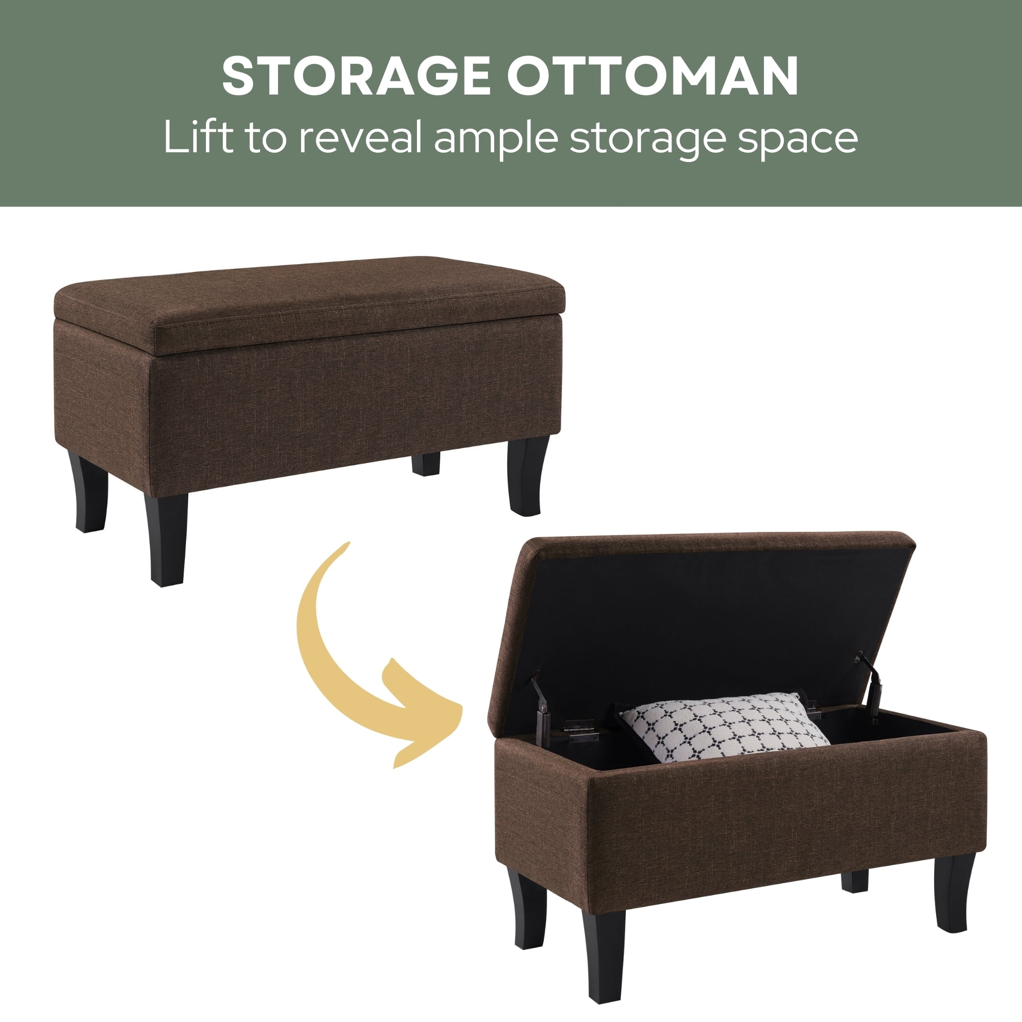 Convenience Concepts Designs4Comfort Winslow Storage Ottoman Bench, Medium Brown Fabric