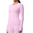 thumbnail image 1 of Mujeres de Manga Larga Tops Casual Ejercicio Capa Base para Correr Al Aire Libre, Transpirable Slim Fit Yoga Top con Agujeros Del Pulgar para Actividades de Fitness, 1 of 9
